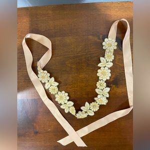 Handmade flower beaded ribbon headband or waistband